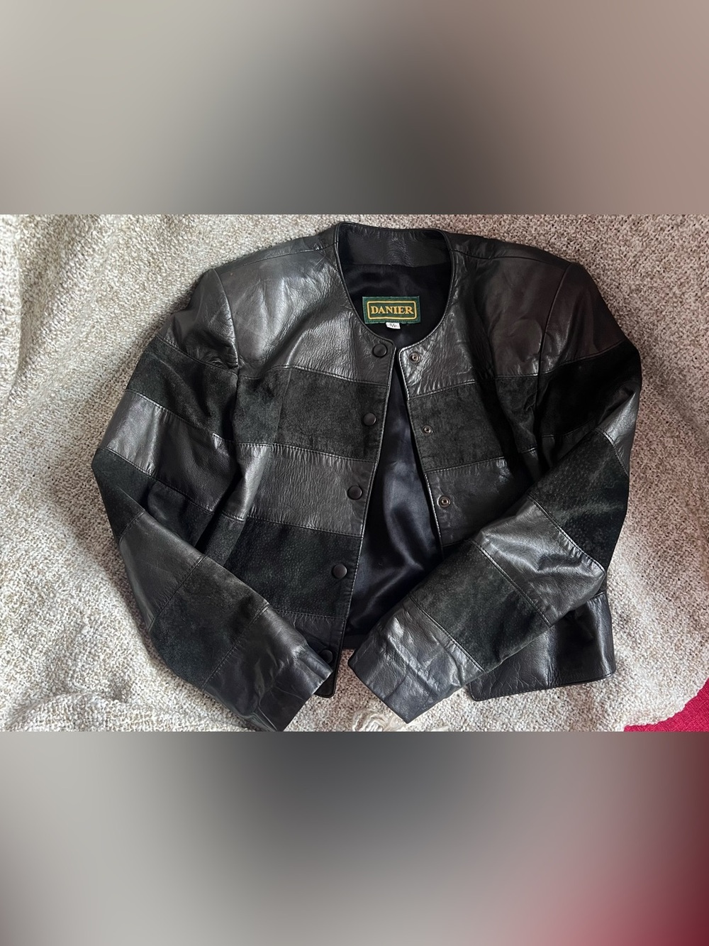 Size Small Danier Black Patchwork Leather Bomber Jacket